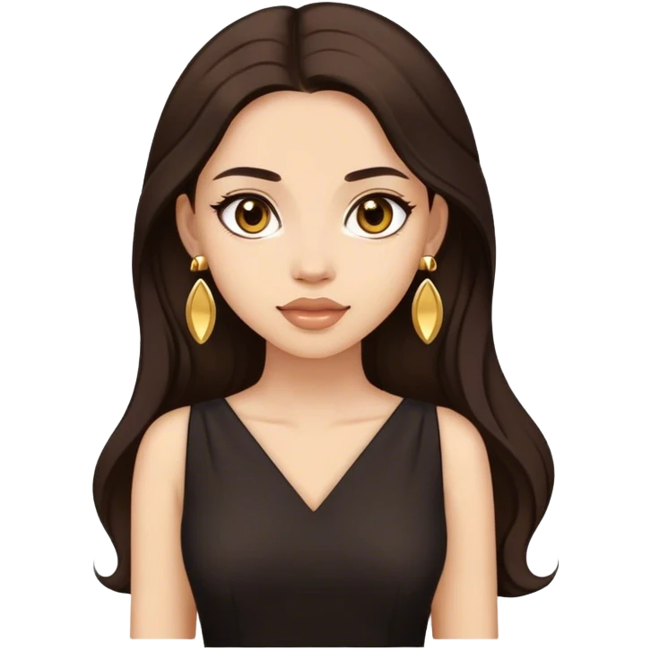 Beautiful woman,cute, long dark brown hair in dark dress with gold earrings emoji
