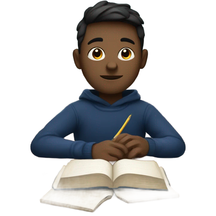 white boy in a dark blue sweater doing homework emoji