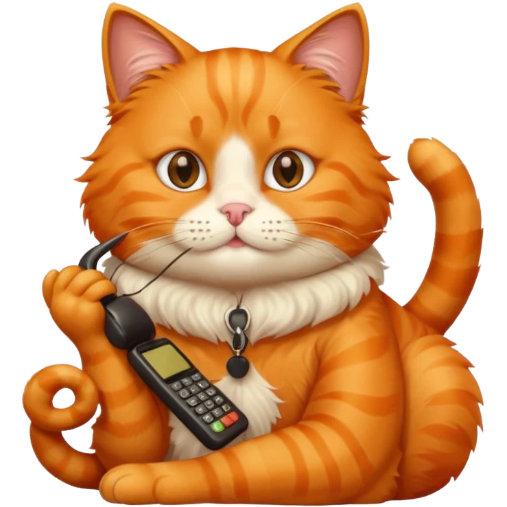 The orange cat is sitting and making a phone call. emoji