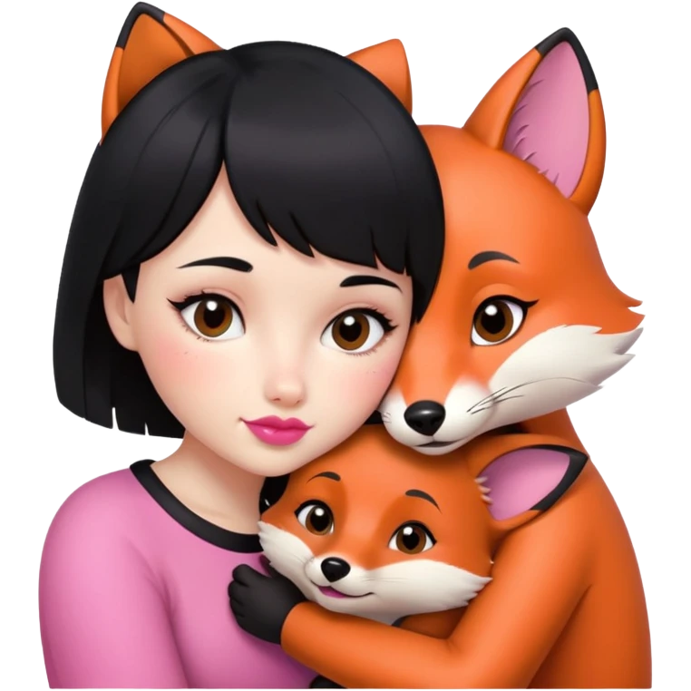 I have short black hair and littlebit fringe. I have 2 moles on my left cheek. I like fox and i want seen i hugging a fox on my emoji. I have pink natural lips. emoji