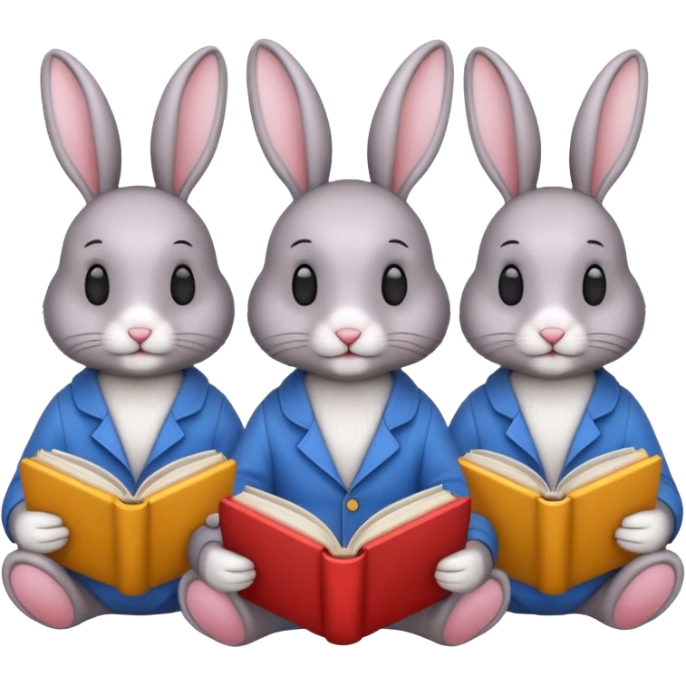 5 rabbits reading books emoji