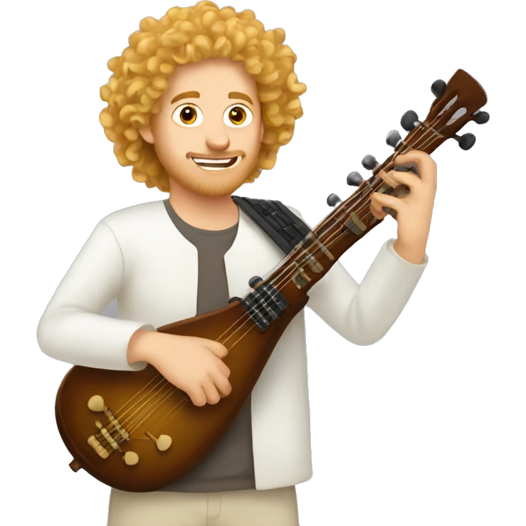white guy with golden curly hair playing rabab emoji