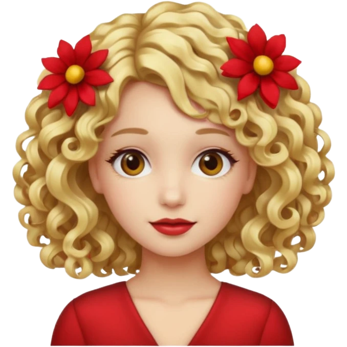 ["Fair skin female, curly blonde hair, red floral hair clip."] emoji