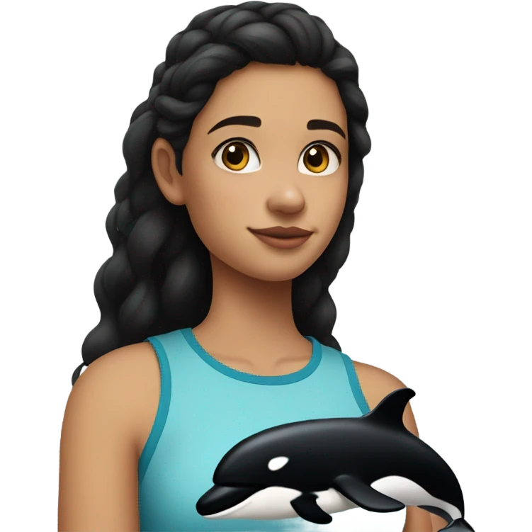 brunette teenager with orca tattoo on upper arm  emoji