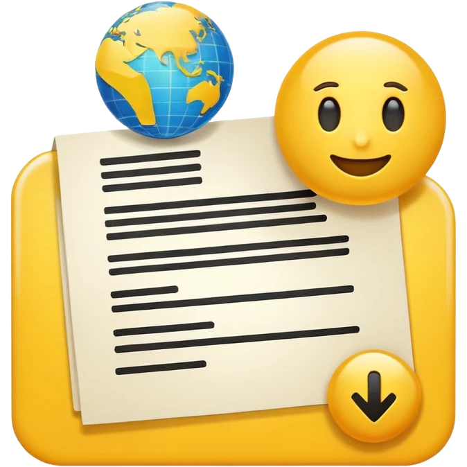 Create an emoji-style alert icon for immigration rule changes. A document with an exclamation mark, a small globe, and a refresh/update symbol. Vibrant, high-contrast, rounded emoji design emoji