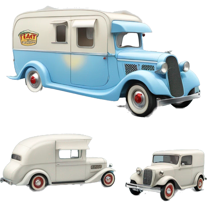 hot rod ice cream caravan,1935 fiat pulling trailer,pearl blue  emoji