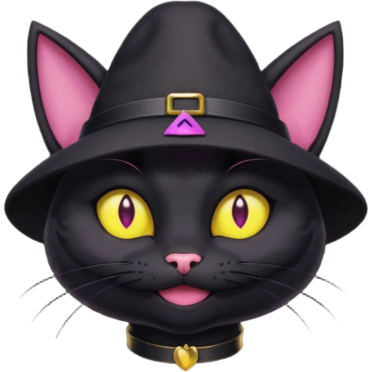 image friend from deltarune, a cat with a pink eye and a yellow eye, and black fur and pointy ears smiling emoji
