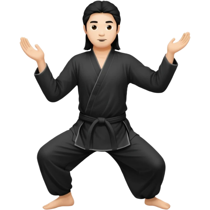 homme au cheveux long qui pratique le qi gong, en habits noirs ou blancs, en position de pratique emoji