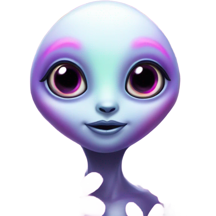 Lisa frank alien with big oval head and big black eyes with flowers emoji