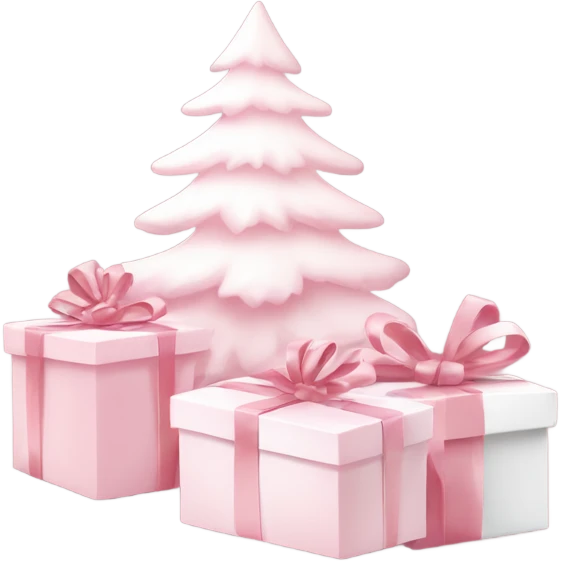 Light pink Christmas gifts under a white Christmas tree  emoji