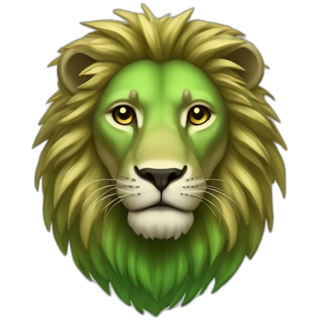  A hooded green-maned lion with a sun emblem emoji