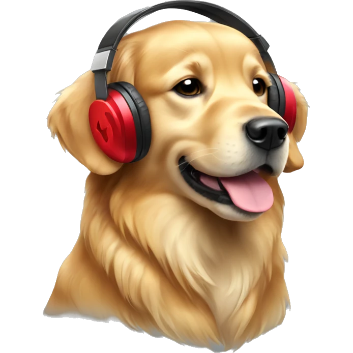 golden retriever with red headphone emoji