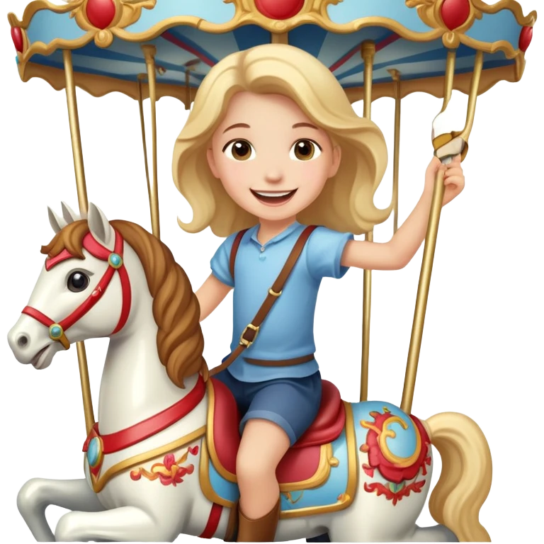 child riding a carousel horse, joyful expression emoji