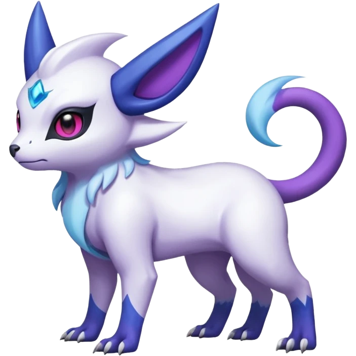 Shiny White with Violet and Indigo markings and nebula markings Absol-Minccino-Zangoose-Pokémon-Fakémon-fusion-hybrid-creature emoji