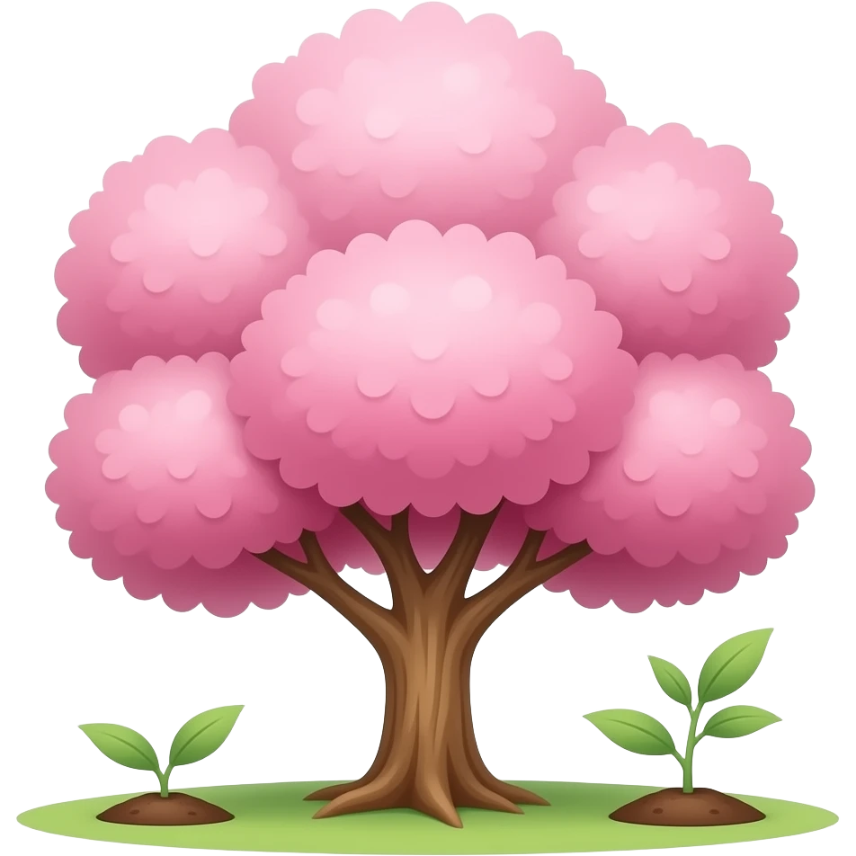 create a pink cherry tree emojis from 0 to 100, there 0 is the seed and the 100 is the full tree emoji