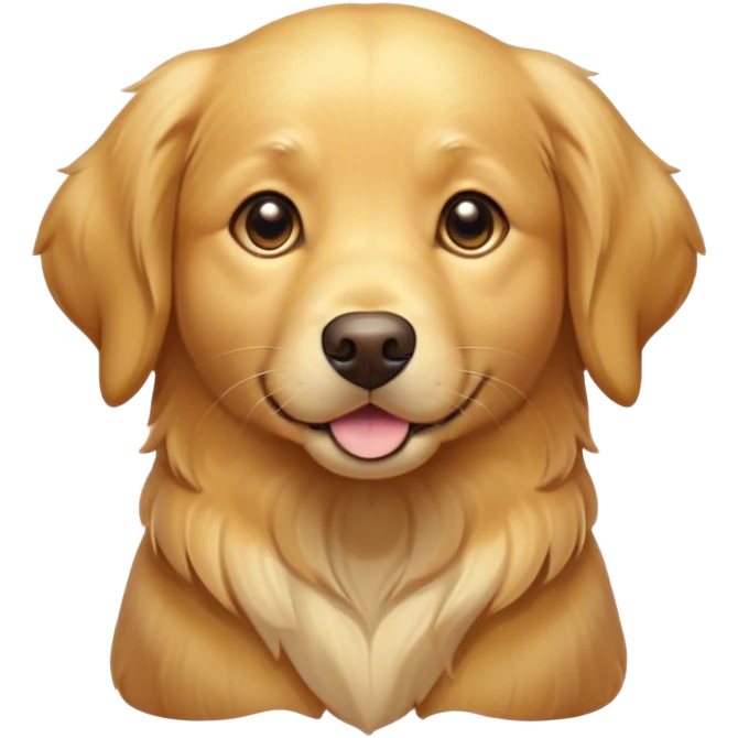 Cinematic Cute Golden Retriever Portrait Emoji, Head tilted playfully and inquisitively, showcasing a rich, glossy golden coat with a healthy sheen, round, sparkling brown eyes filled with curiosity, Simplified yet irresistibly adorable features, highly detailed, glowing with a warm, friendly glow, high shine, affectionate and lively, stylized with a touch of whimsy, bright and endearing, soft glowing outline, capturing the essence of a mischievous yet loving companion, so playful it feels like it could leap out of the screen and into your arms! emoji