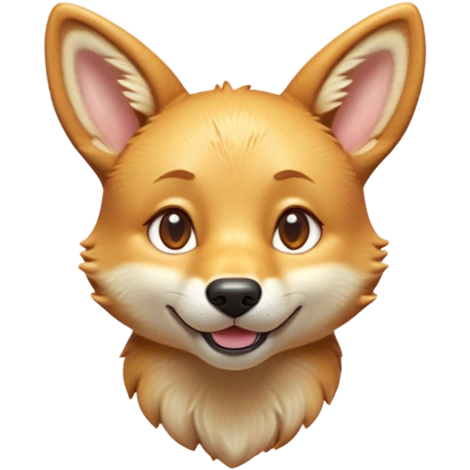 Cinematic Cute Dingo Portrait Emoji, Head tilted playfully and inquisitively, featuring a glossy sandy fur with naturally perky ears and round, sparkling amber eyes filled with curious mischief, Simplified yet irresistibly adorable features, highly detailed, glowing with a warm, friendly glow, high shine, affectionate and spirited, stylized with a touch of outback whimsy, bright and endearing, soft glowing outline, capturing the essence of a mischievous yet loving dingo, so playful it feels like it could bound out of the screen into your arms! emoji
