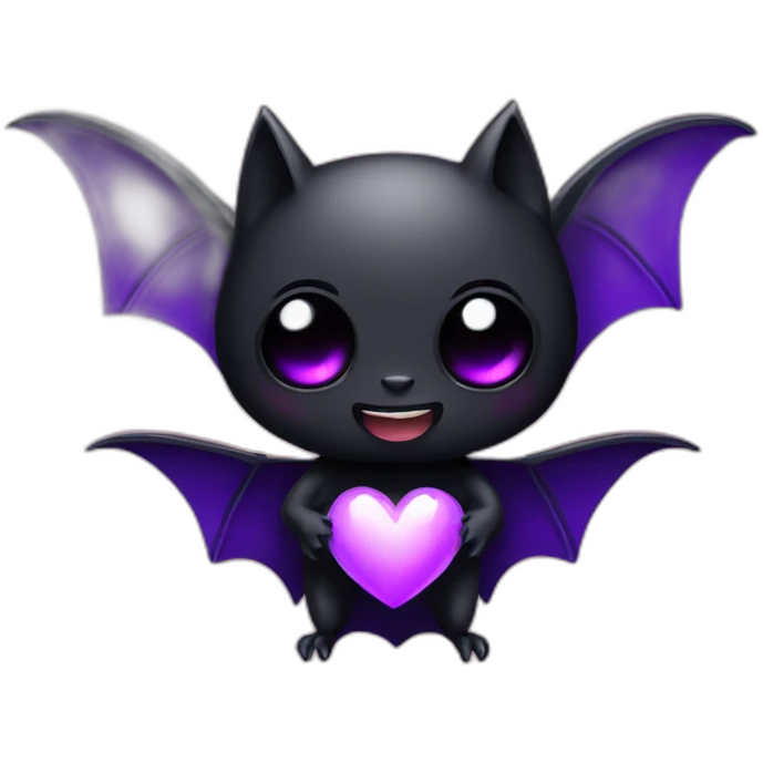 black bat with white eyes holding purple heart emoji