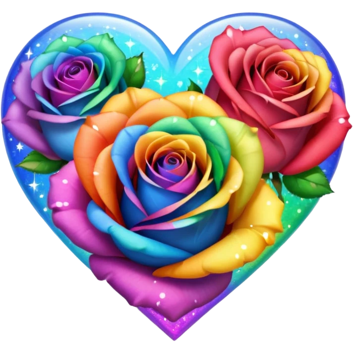 Rainbow heart with rainbow colored roses & sparkles emoji