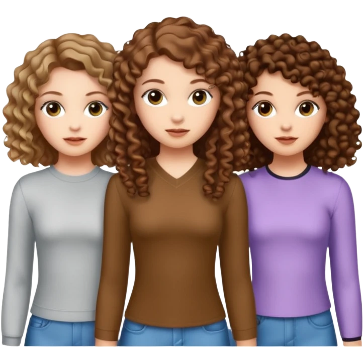 3 white girls, all of off this with brown hair but one whit straight one whit curly and one whit very curly(aesthetic)and chic clothes y2k, this girl have around 14 years, remember one girl does have straight hair  emoji