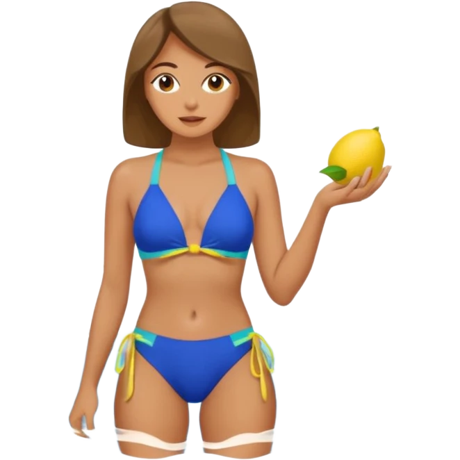 Blue two piece bathing suit with lemons on it emoji