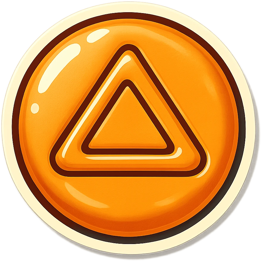 retro sticker style icon of a dalgona candy with a triangle shape pressed in the center, playful and bold emoji