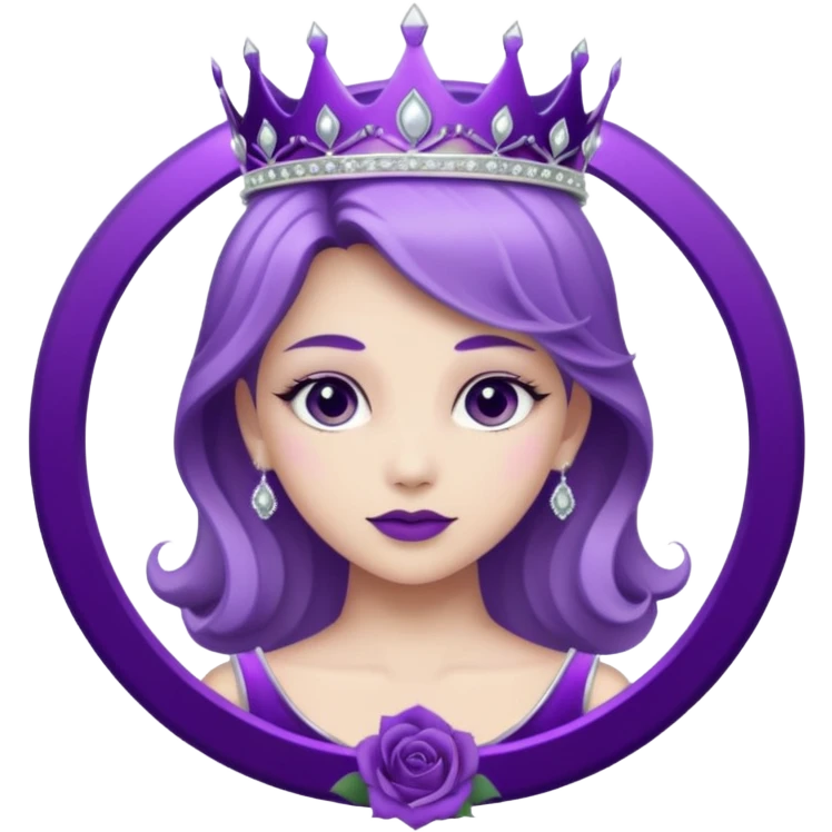 Purple shadow rose silver circle plaque with silver tiara emoji