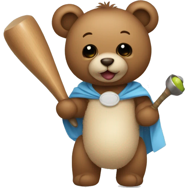 teddy bear holding bat with pacifier in its mouth and wearing a diaper emoji