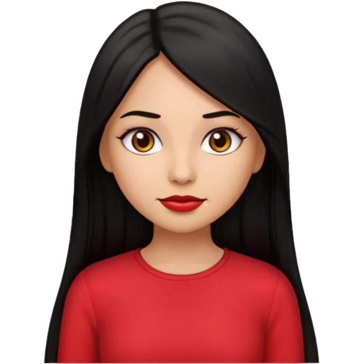 create a girl emoji with long black hair, straight hair and tan skin, with latina makeup and red clothes emoji