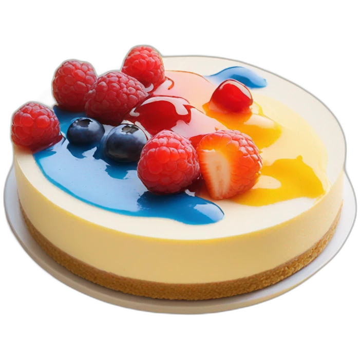 No bake cheesecake with 3 colored jams red blue and yellow  emoji