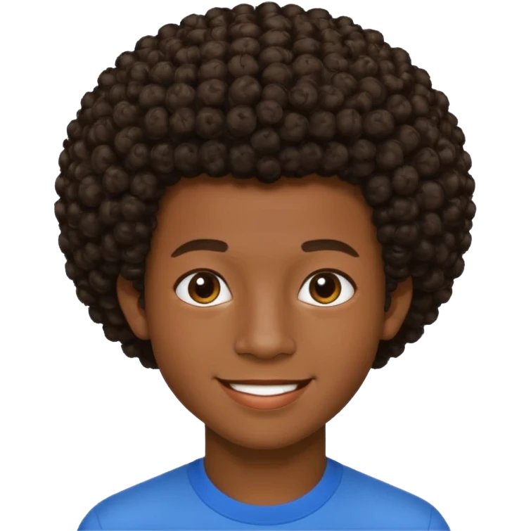 Une homme de 17 ans il a la peau noir foncé , des lèvres pulpeuses  . Il a un taper bouclé afro court  emoji