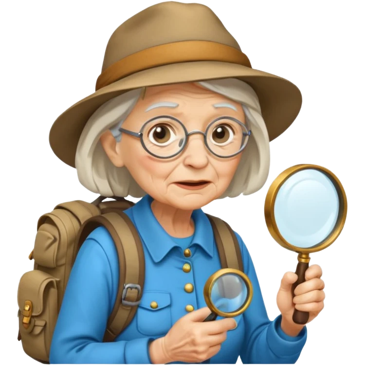 Explorer old woman with magnifying glass and backpack emoji
