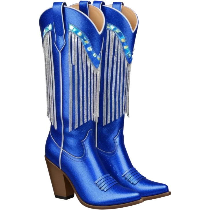 Realistic cobalt blue fashion cowgirl boots with sparkly shiny glitter fringe emoji