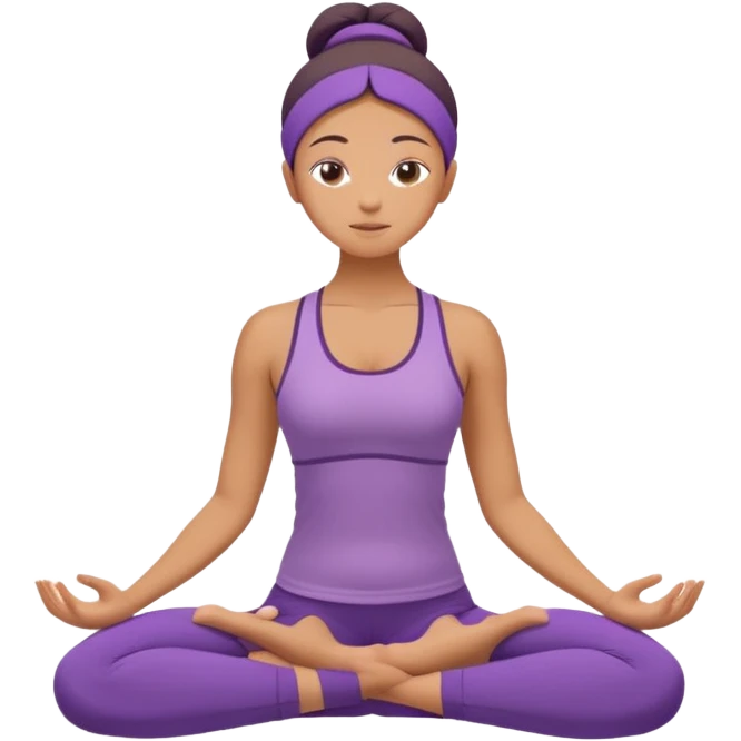 	A woman in purple yoga wear resting in child’s pose, soft white background, peaceful energy. emoji
