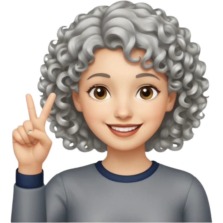 silver, short, wavy-haired with curls, smiling pretty lady, hopeful, pointing 2 fingers up


 emoji