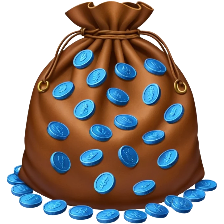 brown money bag of blue coins emoji
