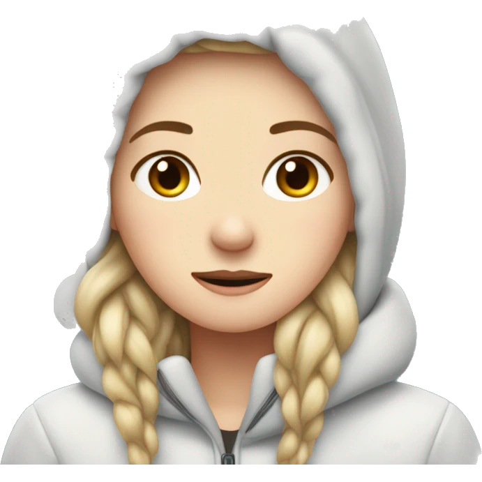 A white girl with squinted eyes freezes in the cold, hugs herself to keep warm emoji