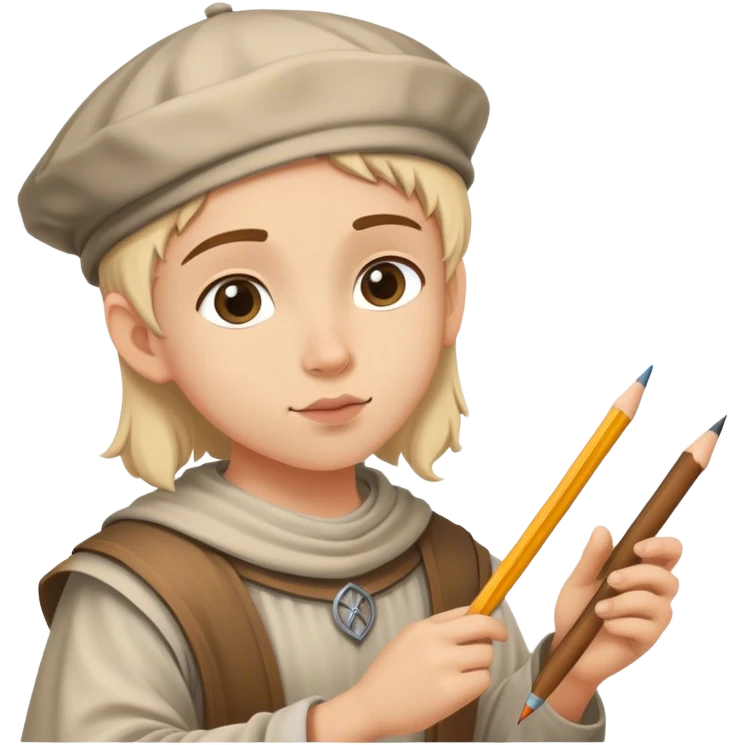 young painter apprentice drawing with pencil, medieval age emoji