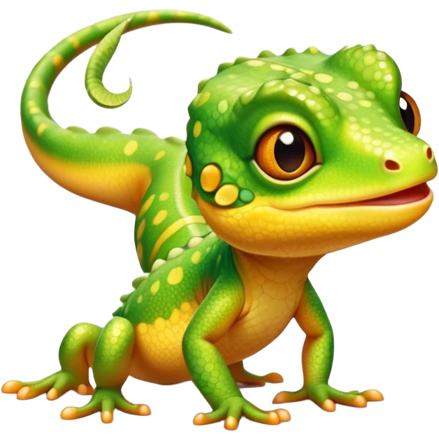 cinematic-cute-realistic gecko-portrait-emoji,-head-tilted-playfully-and-inquisitively,-featuring-a-small,-charming-body-with-smooth,-vividly-patterned-scales,-bright,-sparkling-eyes-and-delicate,-sticky-toe-pads,-simplified-yet-irresistibly-adorable emoji