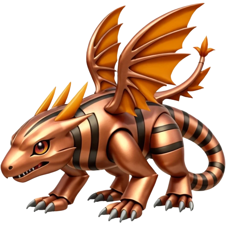Copper-Striped Burnished Warm-hued Metallic Pokémon-Fakémon-Digimon-Creature, (full body) emoji