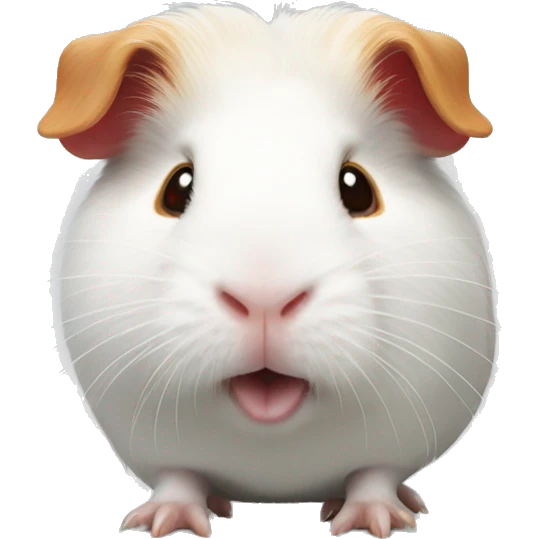 
White guinea pig, smiling, red spot on eye emoji