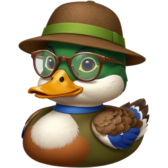 Create a mallard which has a hat and a glasses
 emoji