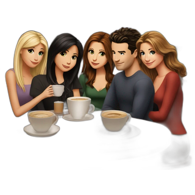 Ross, Rachel, Monica, Chandler, Joey, and Phoebe, all gathered for a coffee at Central Perk emoji