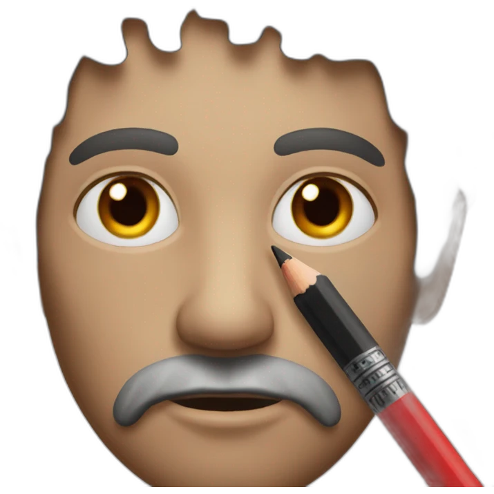 Homeless man with red eyes and a pencil on his hand emoji