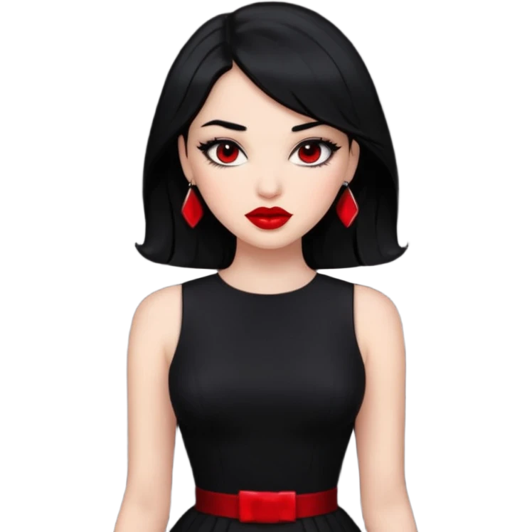 “Emoji girl, femme fatale, black hair. megan fox vibes black dress emoji