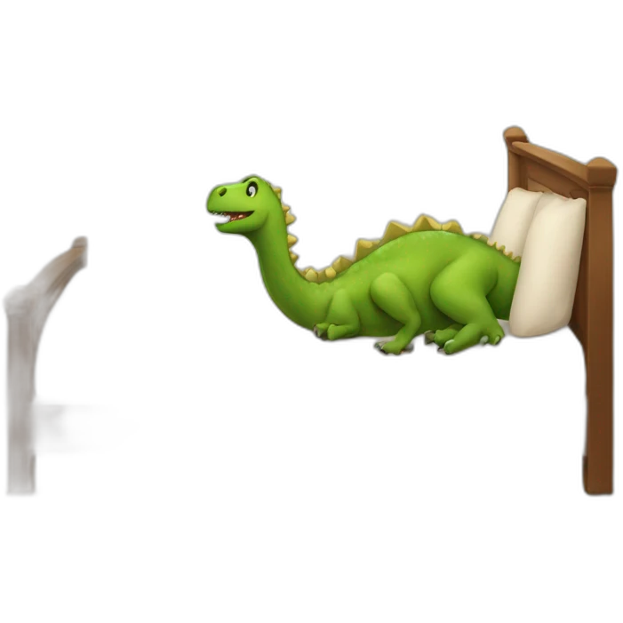 A dinosaur sleeping in a queen bed emoji