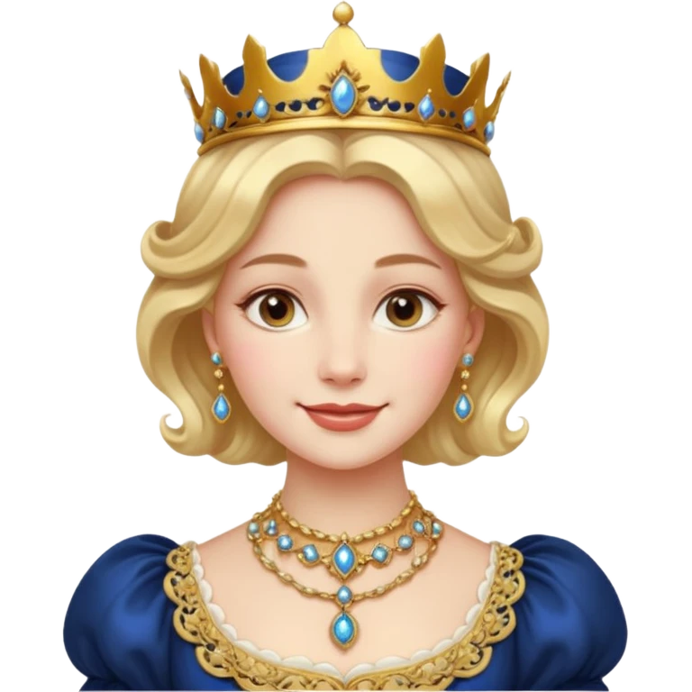 A younger Victorian queen with rosy cheeks, ornate jewelry, and gentle smile.
 emoji