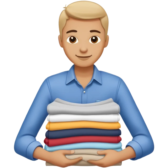 person folding clothes, neat stack of shirts, cheerful and tidy emoji