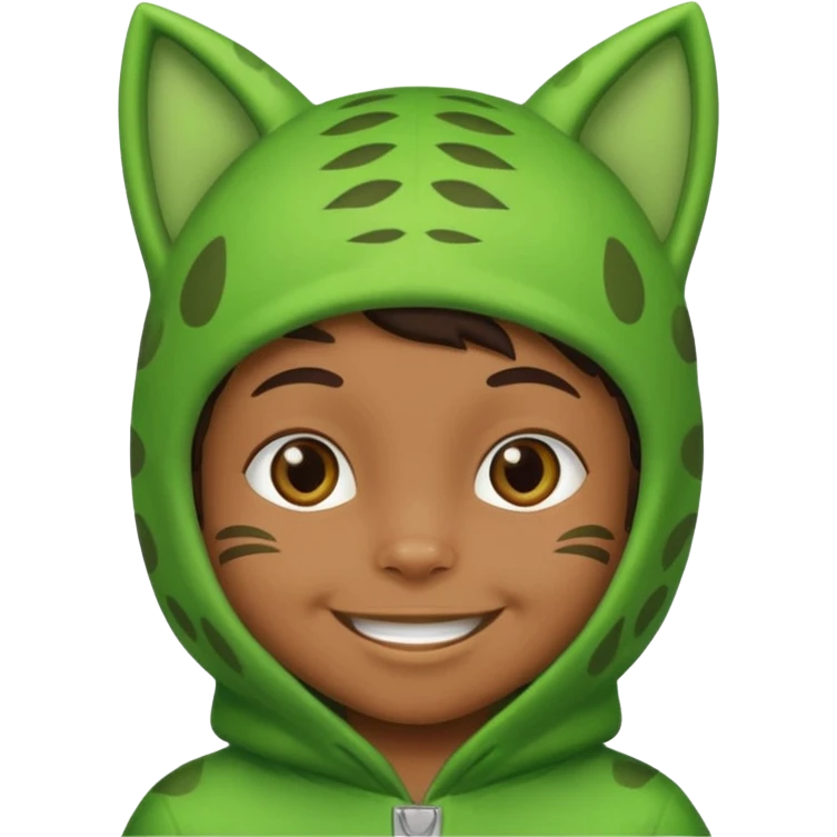 brown kid in green cat costume emoji