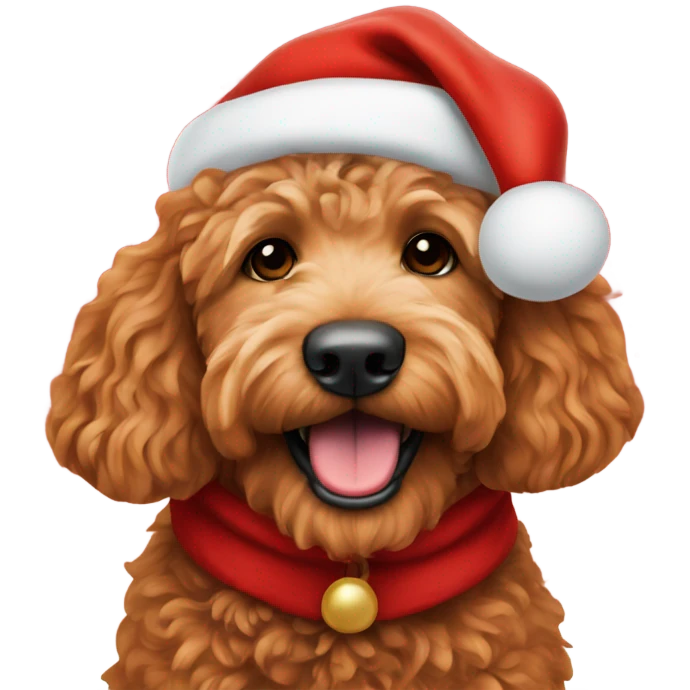 Red golden doodle in a Santa suit emoji